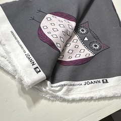 Jo-Ann Exclusive Owl Print Fabric Gray Black White Purple Owl Theme 2 yds