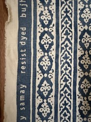 Namay Samay Handprinted Persian Floral Linen Fabric- Bujh 3 Yards in Denim