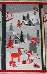 Noel Forest Fox Owl Cardinal Deer Christmas by Kanvas Fabric Panel 23″ #8985