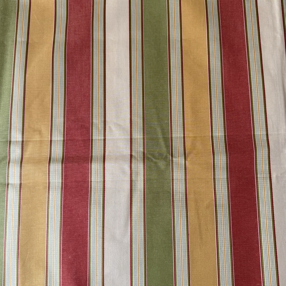 Vintage Cotton Striped Fabric Sage Green Red Gold Cream 2 Yd x 55