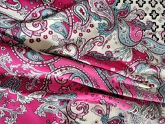 Ornate Italian Paisley Viscose Challis Fabric 60×80″ Pink Red Blue White 2.2 Yds