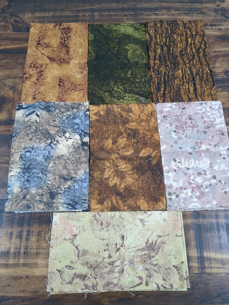 Lot of Fabric, Wood/leaf abstract design, brown, blue, green, 9oz