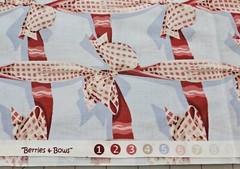 4.25 Yards – Berries & Bows – Pink & Red Gingham Bows on Lt. Blue – Cotton