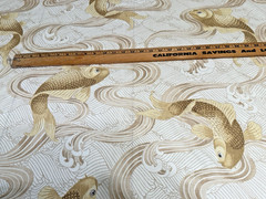 Schumacher Oriental Fish KOI POND Cotton Linen Fabric Golden Brown Tan RARE 4Yd