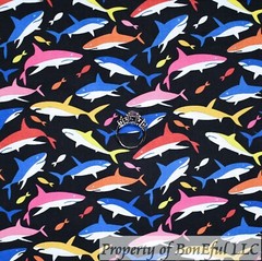BonEful Fabric FQ Cotton Quilt Black Rainbow Sea World Fish Dolphin Shark Water