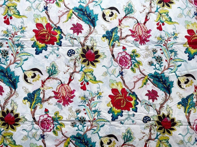 25 Yard Hand Block Print Handmade Cotton Indian Natural Sanganeri Printed Fabric