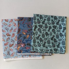 Lot of 3 Blue Victorian Accessories Themed Cotton Fabric 20″ to 1yd-25″ x 44/45″