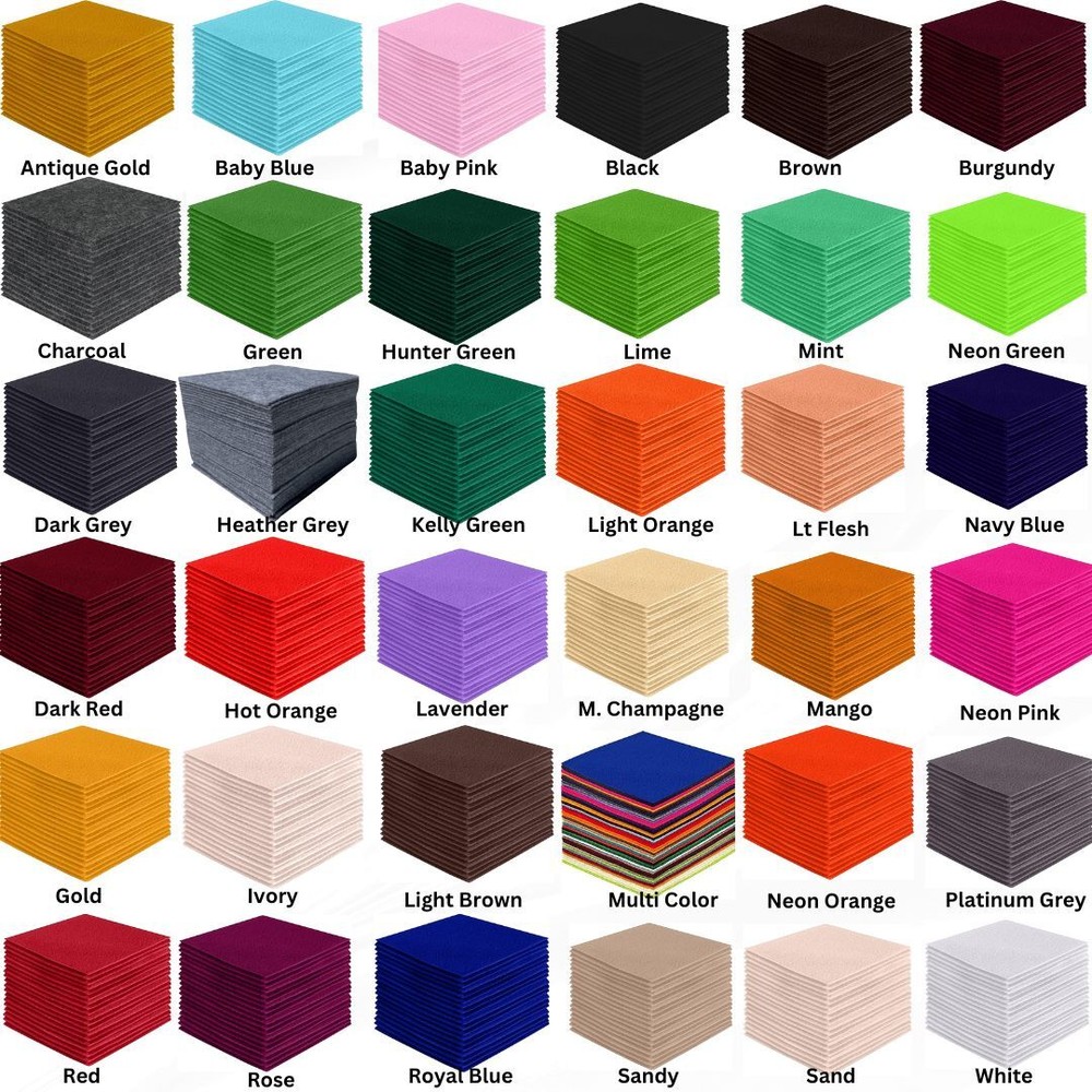 FabricLA | Acrylic Felt Fabric Pre Cut 4X4 Inch Square Sheets | 42 Pieces