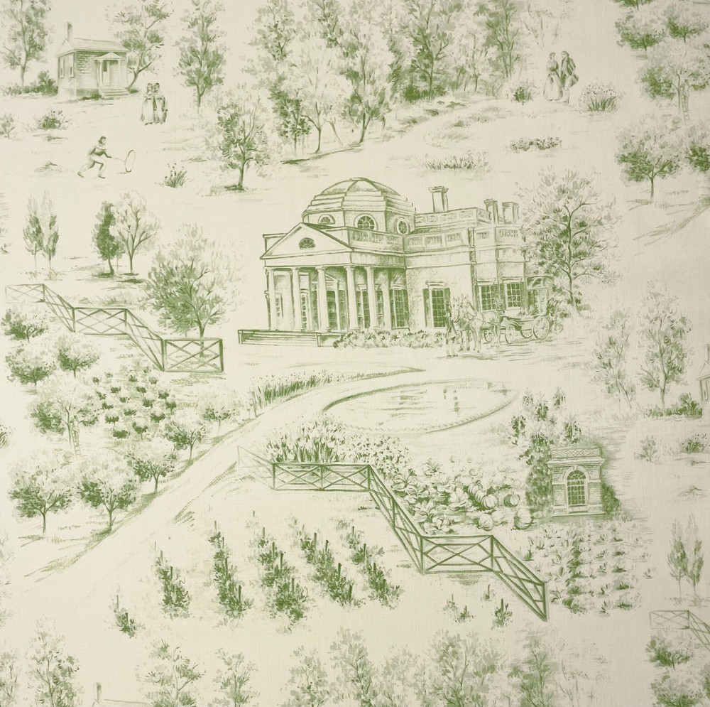 VINTAGE KRAVET MONTICELLO TOILE SAGE GREEN 100% LINEN FABRIC BY YARD 53.5″W