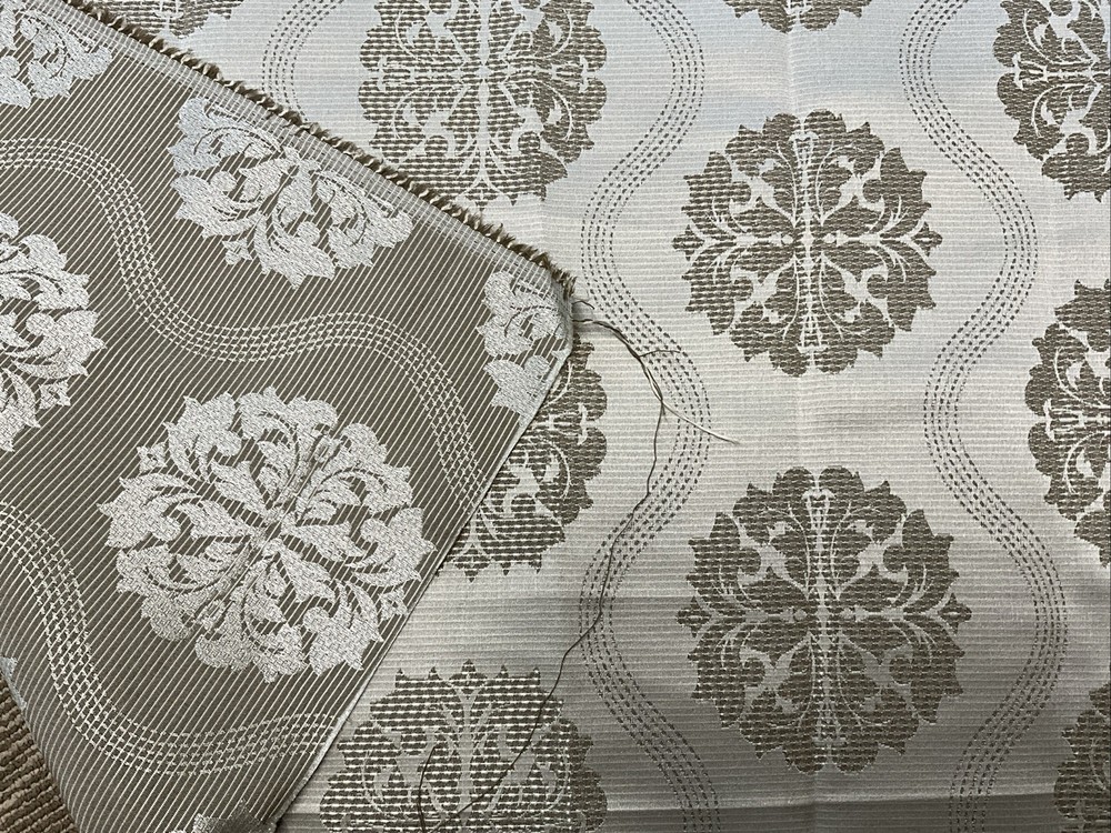 Designer Fabric Remnant Beige & Silky Silver Thread 21” X 54”