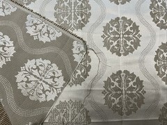 Designer Fabric Remnant Beige & Silky Silver Thread 21” X 54”