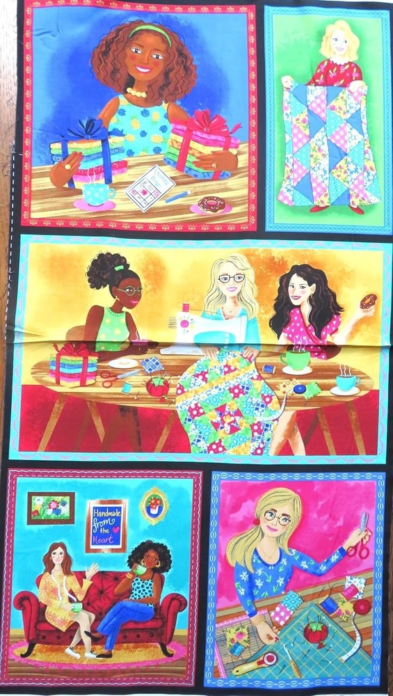 Quilters Haven 100% Cotton Fabric Panel Ladies Quilting Size 26 X 36 Inches