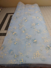 Vintage Blue Sheer Flocked Fabric Floral 3+ Yards x 47″ Wide