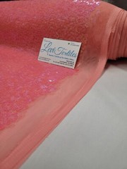 Iridescent Neon Coral Glitz Sequin Fabric / 3mm Sequin on Poly Mesh – Sold BTY