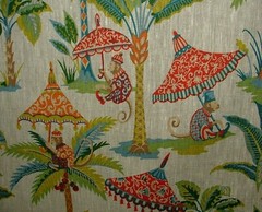 Monkey Parasol French 100% Linen Fabric Curtain Roman Blind Cushion Upholstery