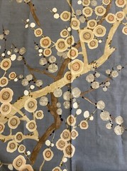 Vntg Interior Fabric Design Inc An Original Design 1981 Blue Tan Cherry Blossom