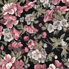 Ozark Calicos Flowers On Black 1/2 Yard Fabri-quilt Cotton Fabric – New