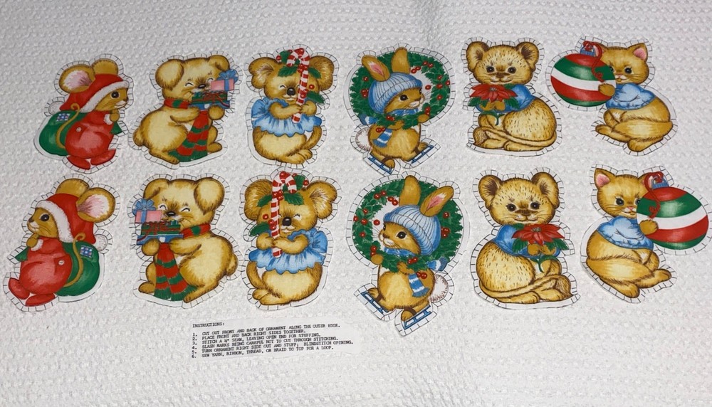 Vintage Santa’s Helper Fabric Panel Pre cut Dolls Christmas Ornaments Cut & Sew