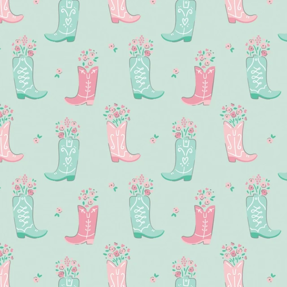 Boots in Bloom Light Aqua Flannel Fabric