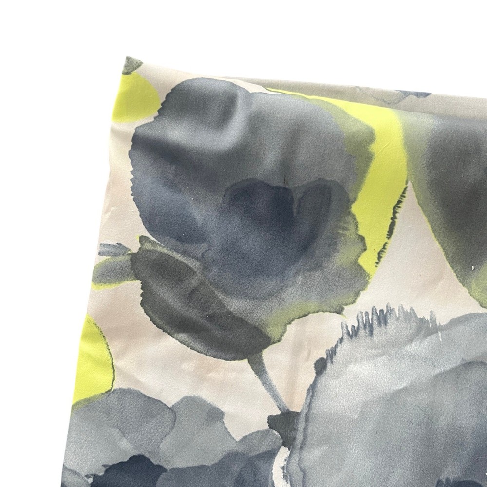 Watercolor Floral Fabric Grey Lime Green Artistic Painterly Print Textile