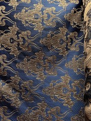 NAVY GOLD Damask Brocade Upholstery Drapery Fabric (56 in.) Sold By The Yard