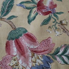 Vtg Linen Jay Yang Spectrum Home Fabric, Yellow, Pink, Blue Floral 2.4 yds