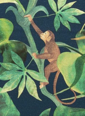 CLARKE & CLARKE CURTAIN FABRIC DESIGN Monkey Business 2 METRES INDIGO