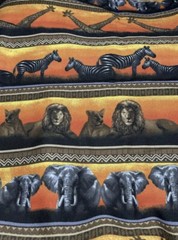 AFRICAN SERENGETI Fabri Quilt 40×44” Piece Elephant Giraffe Lion Sunrise