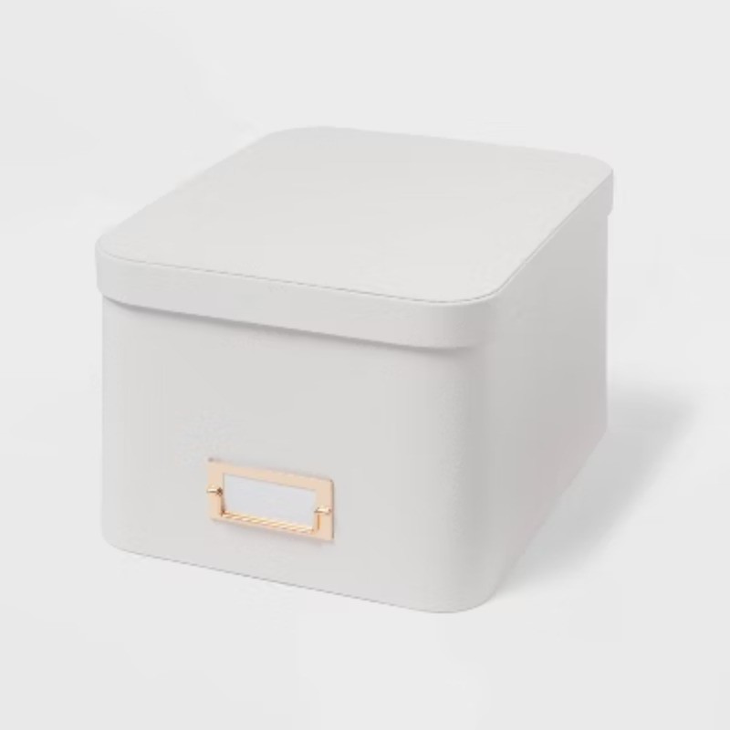 Medium Decorative Fabric Box Ivory Rectangle, Polypropylene&Polyester 13″x10″x7″