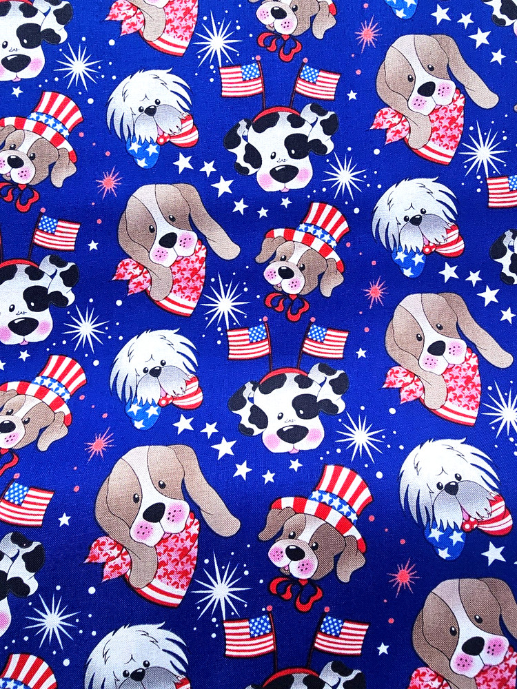 NEW – Dogs Patriotic BLUE Patriotic 100% Cotton Americana BTY Fabric Traditions