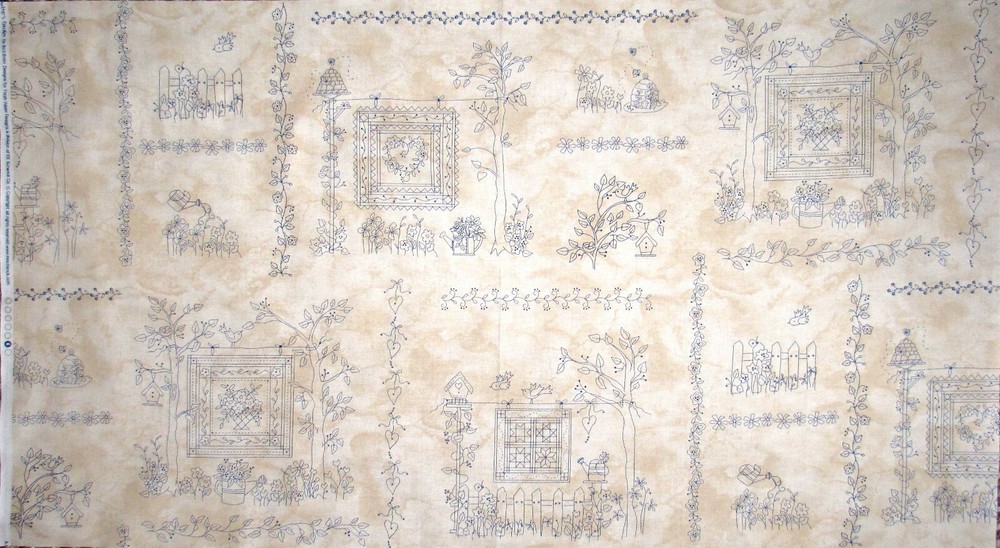 Quilt Garden Printed Stitches Flower Floral Fabric 24″ Panel Cotton 44″W