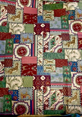 VTG Moroccan Patchwork Tiles w/Jungle Animals Gold Accents Cheater Quilt BTHY