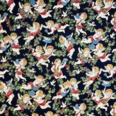 Cherubs and Holly Christmas Fabric 3 Pack Sharon Kessler for Concord 100% Cotton