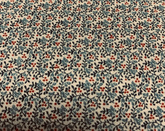 Vtg Allover Floral Fabric By Marcus Brothers Lt Blue Dark Blue Red On Beige BTHY