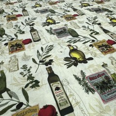Gourmet Cuisine Olive Oil Bottle Theme Green Cotton Fabric BTHY #56