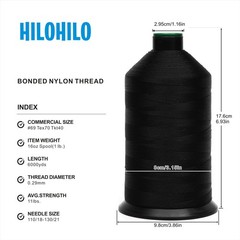 HILOHILO Extra Strong Bonded Nylon Thread #69 Tex70 – Tkt40, Black