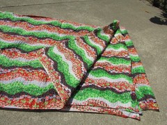 VTG Red Pink Green Floral Wavy Striped Seersucker sewing Fabric 6.5 Yards 42″