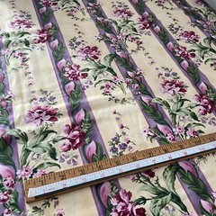 Vintage Cotton Fabric Purple Flowers strips Yellow Sew Quilt Crafts 3 yards