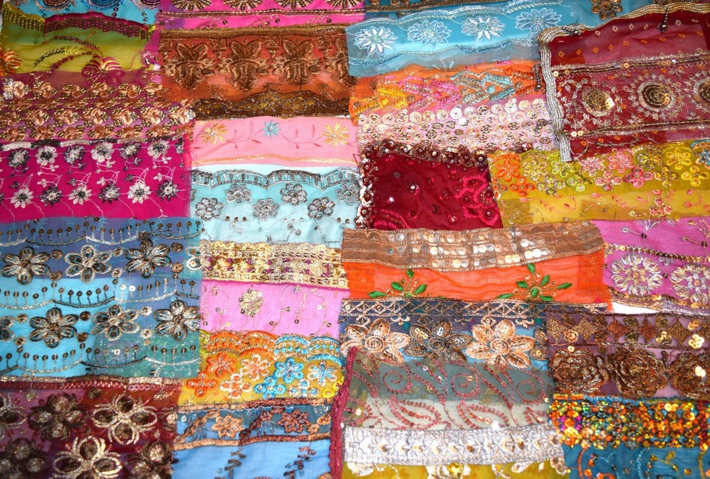 10 qty Lot of Multi shade Beaded fabric, Applique Fabrics, Doll art,Junk Journal