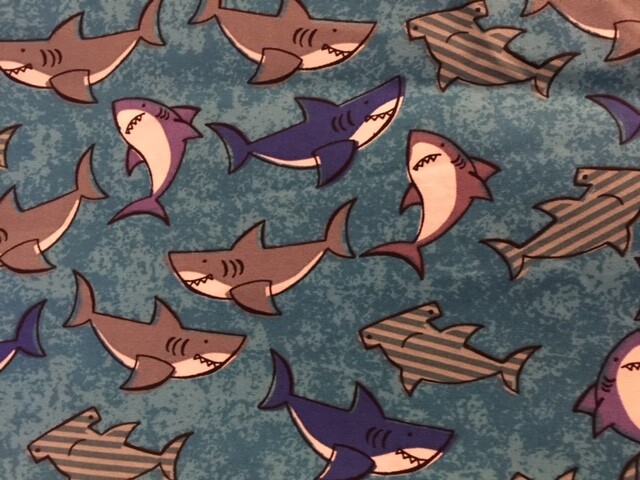 SHARKS!! COTTON FABRIC HALF YARD 18″x44″