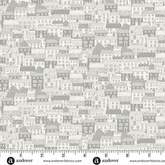 ANDOVER – Driftwood by Makower UK – Cottages – Grey ,1/4 yard