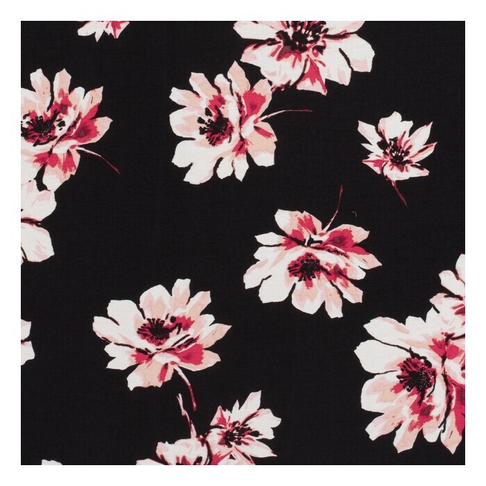 1M X 1.45M Viscose Nylon Crepe Flowers Black