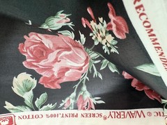 Waverly Sweet Brier Roses Black Vintage Floral Fabric Remnants Only Please Read