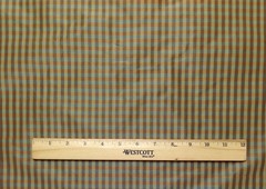 COVINGTON MURAL OTTAMAN STRIPE CHECK ORANGE BLUE TAFFETA FABRIC BY THE YARD 56″W