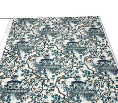 LINO TEXTILES GRACE ASIAN TEMPLE CREWEL FLORAL BRANCH FABRIC 6.75 YARDS 54″W