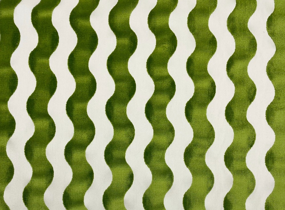 SCHUMACHER THE WAVE VELVET LETTUCE GREEN HIGH END FABRIC BY 1/2(0.5) YARD 52″W