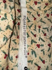 Red Berries Green Pine-Needles on Marbled-Tan Cotton/SSI/ Kari Pearson 1.5 Yds
