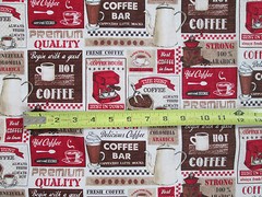 RETRO COFFEE CUPS STORE PATCH DINER DRINKS COFFEE CUP BAR COTTON FABRIC FQ