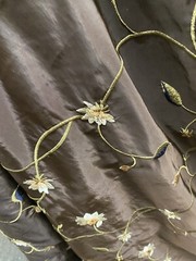 FAUX SILK FLOWERS EMBROIDERED~DRAPERY UPHOLSTERY Sold By The Yd- Chocolate Brown