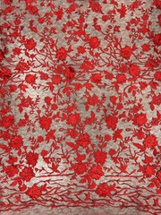 Nina RED Polyester 3D Floral Embroidery on Mesh Lace Fabric by the Yard – 10032